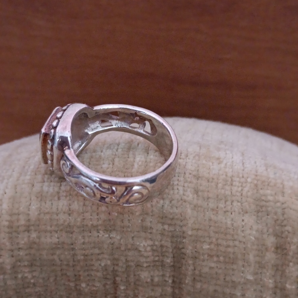 925 Silver Stamped Aqua Blue Square Cut Crystal Scroll Cut Out Ring - Picture 4 of 7